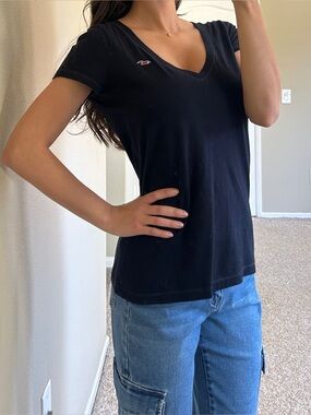 Hollister Navy Blue V-Neck Logo Tee